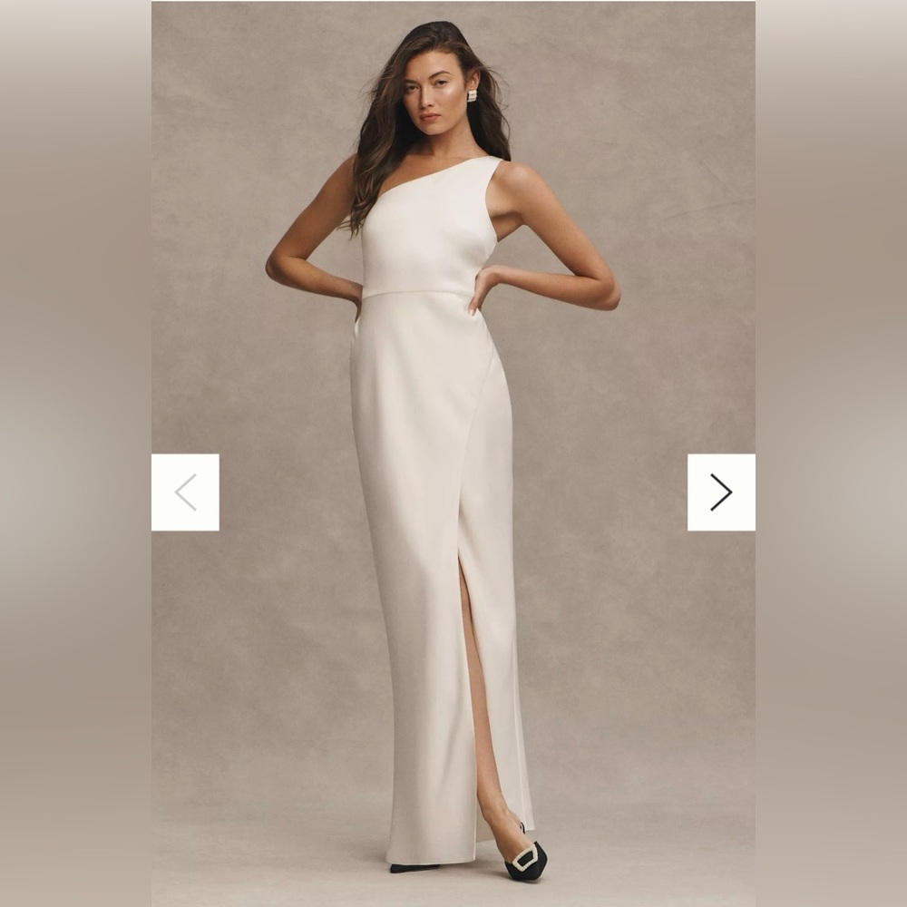 BHLDN One-Shoulder Ivory Evening Gown with Side Slit